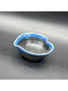 Handmade Art Pottery Bowl Pour Spout Blue Black Glaze Osage Clayworks Arkansas
